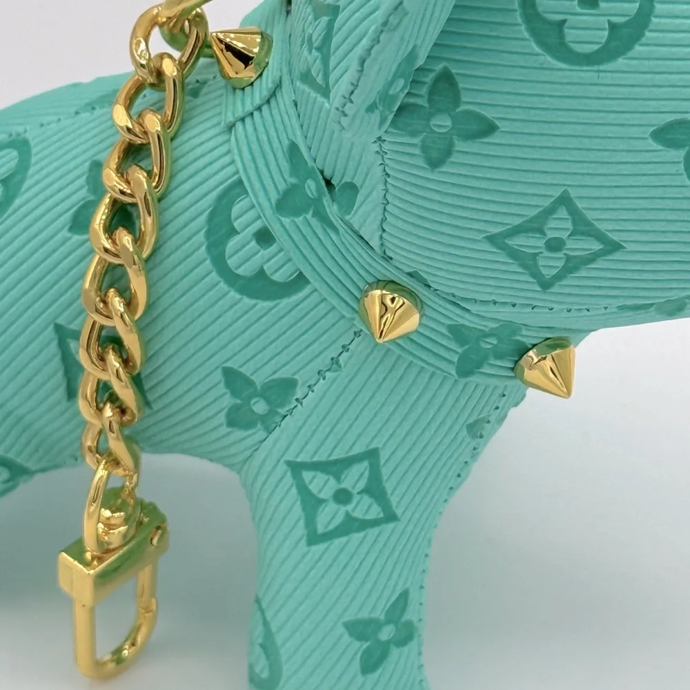 Teal Monogram Bulldog Bag Charm Key Holder